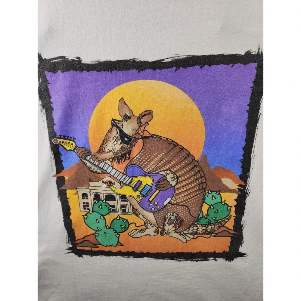 Hard Rock Cafe Dallas Tee Men's L White Armadillo Guitar Graphic 2-Sided Vintage - Picture 5 of 11